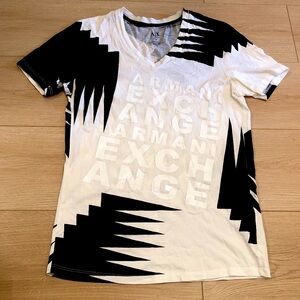 Armani Exchange Monochrome Zigzag V-Neck Shirt